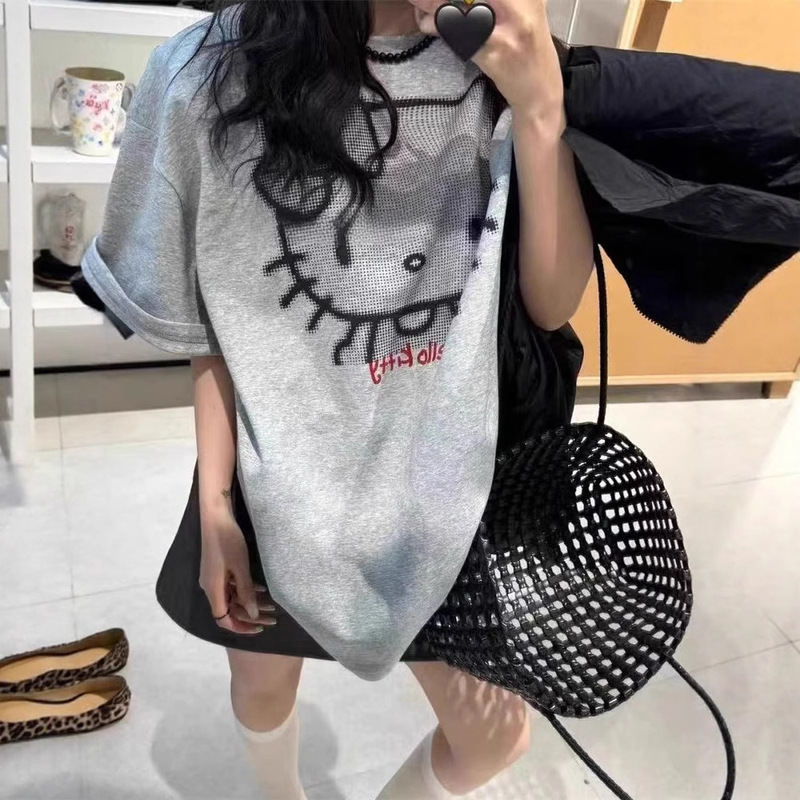 American Trendy Brand Hellokitty Short-Sleeved T-Shirt Women's Summer Loose Niche Design Pure Cotton Top