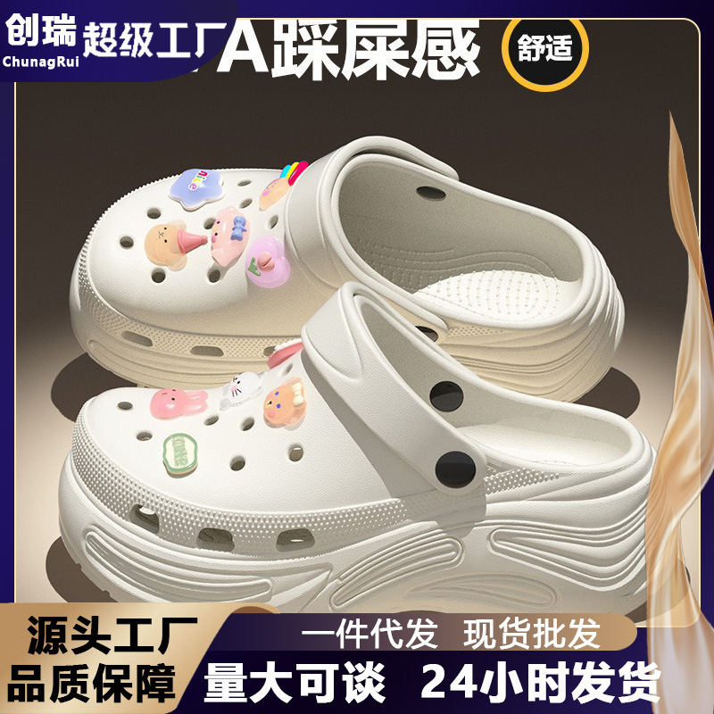 Women's Summer New Cartoon DIY Clogs with Closed-Toe Design, Thick-Soled Beach Sandals for Outdoor Wear, Wholesale
