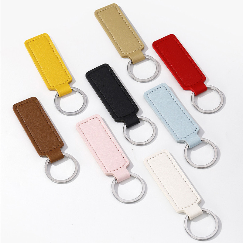 Amazon Hot Sale PU Leather Keychain Simple Business Car Key Accessories Leather Key DIY Key Ring
