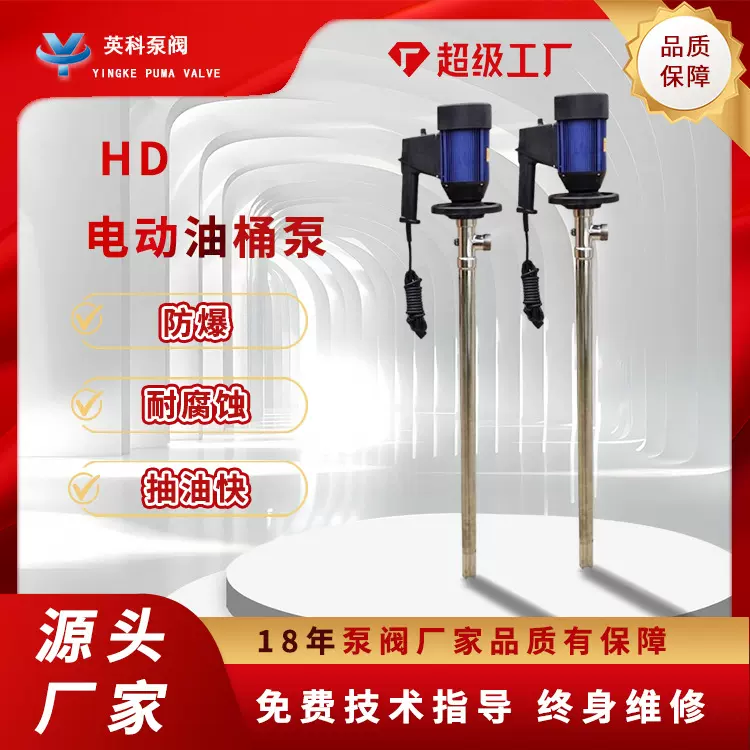 电动插桶泵HD-E2-V+304-1000 220V耐腐蚀无轴封不锈钢电动抽液泵
