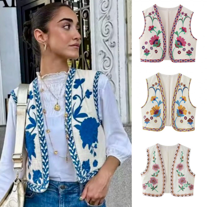 Za Cross-Border Foreign Trade European and American Women's Clothing 2025 Summer New Style Outerwear Fashionable Retro Embroidered Vest Fashionable and Versatile
