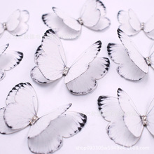 [源头工厂]5cm双层布艺蝴蝶翅膀黑白手工diy头饰配件古风发夹材料