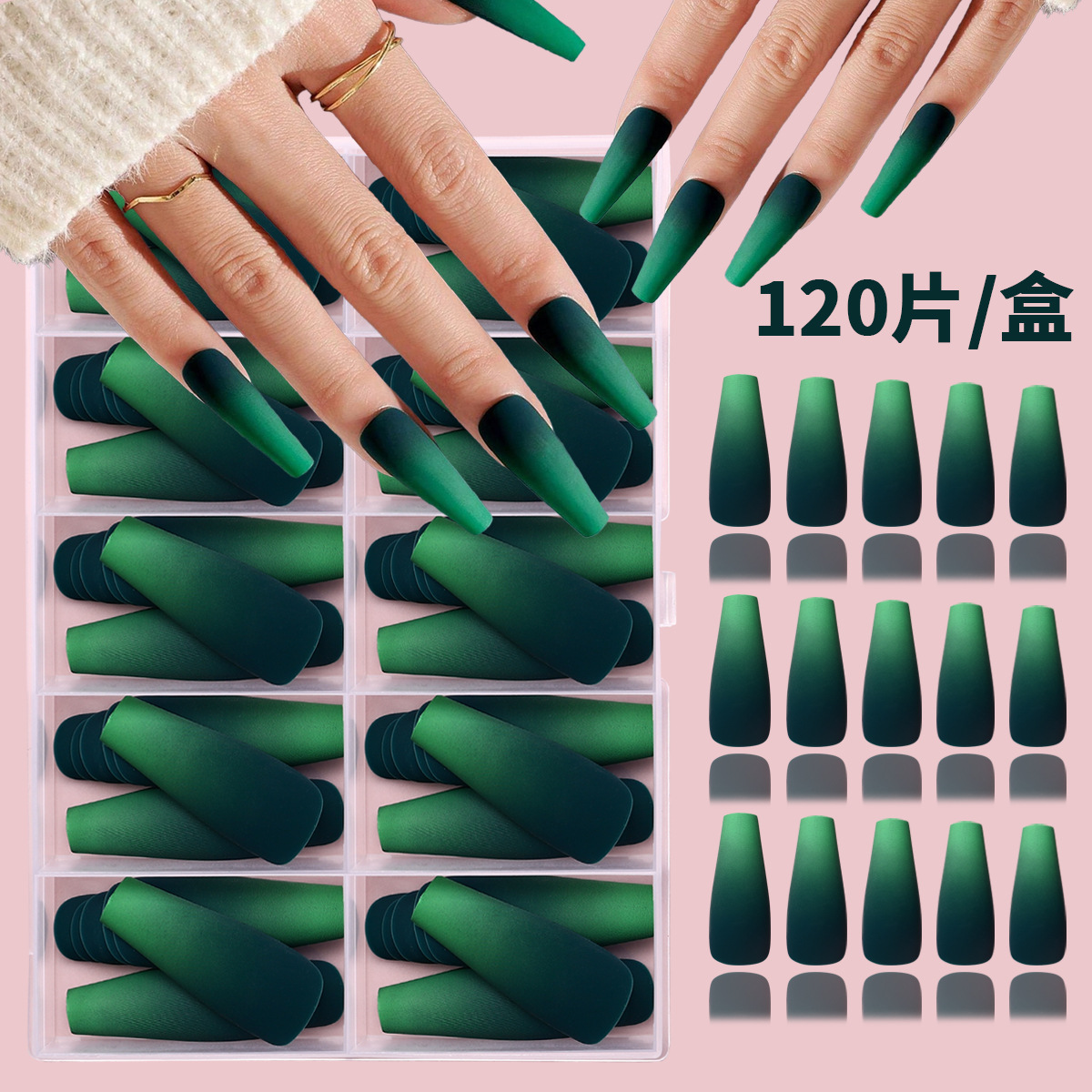 Uña de vestir de alta calidad otoño esmerilado verde oliva gradiente largo Uña de vestir de alta calidad Uña falsa