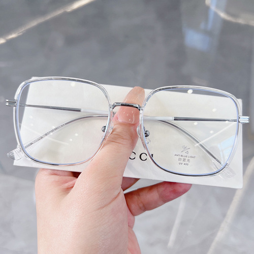 M2670 new anti-blue light glasses frame, fashionable large square frame, big face, slimming, no makeup, street shooting, flat mirror, female myopia