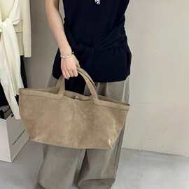 网红同款25年秋冬新款小众麂皮绒手提包大容量时髦极简女包