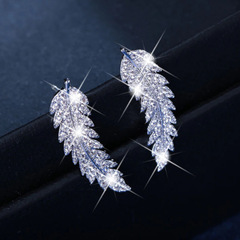 Korean-style fresh and minimalist rhinestone gold and silver leaf earrings, fashionable and versatile temperament earrings