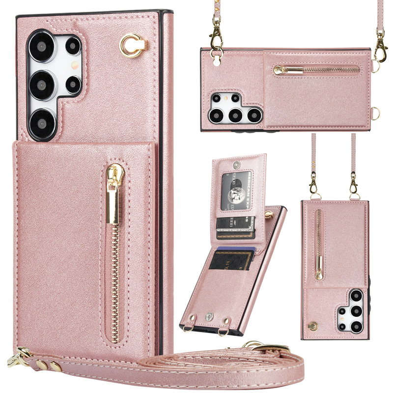 Suitable for Samsung S26Ultra Card-Inserting Phone Case S25Plus Cross-Body Zipper Stand Protective Leather Case Back Cover