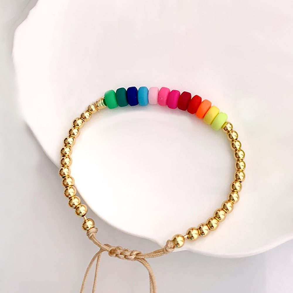 Casual Simple Style Colorful Soft Clay Copper Beaded Knitting Plating 18k Gold Plated Women's Bracelets display picture 2