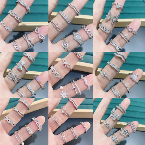 New Color Retaining Exquisite Fine Micro-set CZ Ring Copper Plated with Real Gold Zirconia, Women's Mixed Batch Amazon Supply