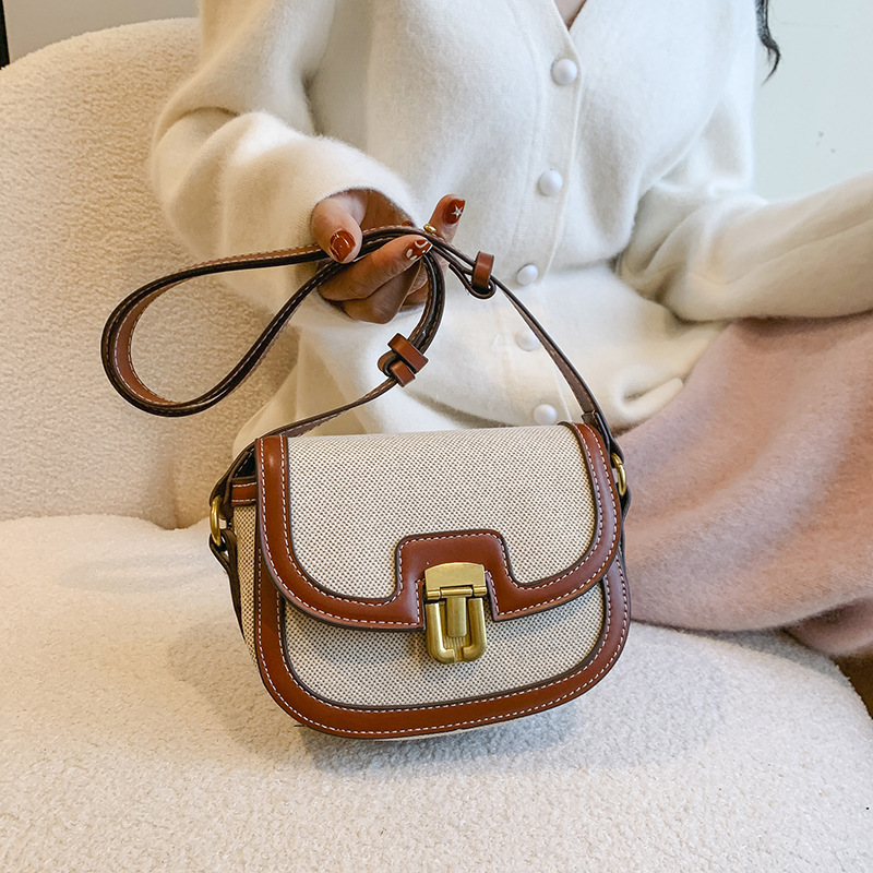2023 nuevo estilo coreano nicho diseño pu lienzo costura pequeña bolsa cuadrada transfronteriza Amazon retro hombro bolsa de mensajero