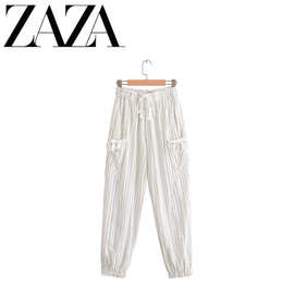 ZAZA 自制欧美风 批发女装 时尚百搭气质休闲设计款亚麻长裤发67