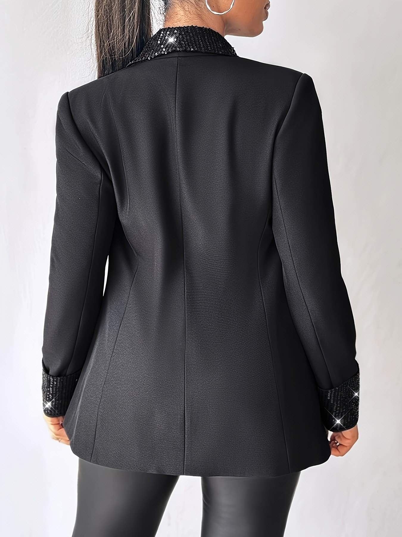 Women's Elegant Sequin Shawl Collar Blazer Jacket Solid
