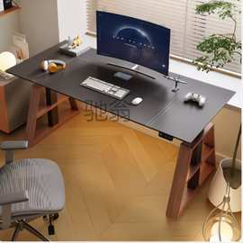 zfd电动升降岩板桌台式电脑桌工作台站立办公桌家用学习桌马鞍皮