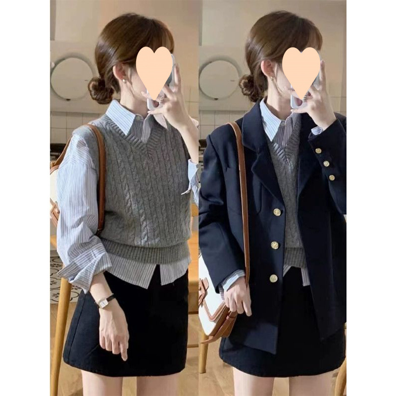 Gray knitted vest for women in autumn and winter outer wear vest layered shirt with small fragrance sweater vest for women in autumn and winter top