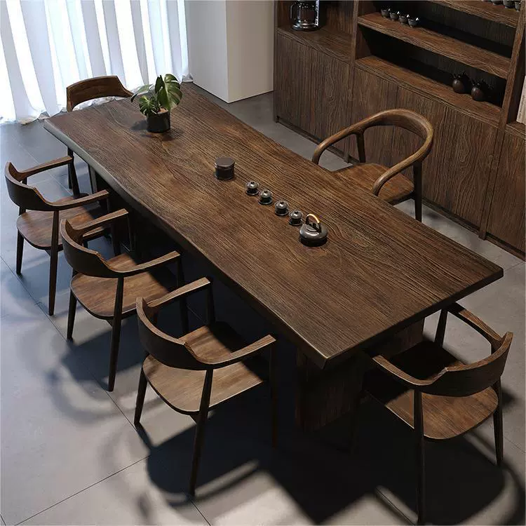 Простой чайный столик из цельного дерева Полный набор Новый бытовой коммерческий большой стол в китайском стиле для гостиной Чайный столик и стул Чайный столик для бизнеса