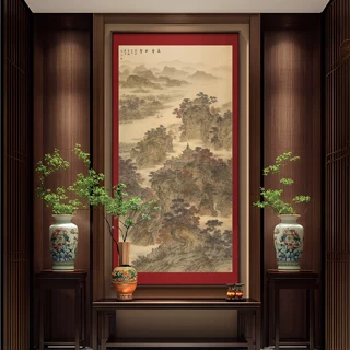 新中式青绿山水挂画客厅玄关背景墙风景装饰画办公茶室中国风壁画
