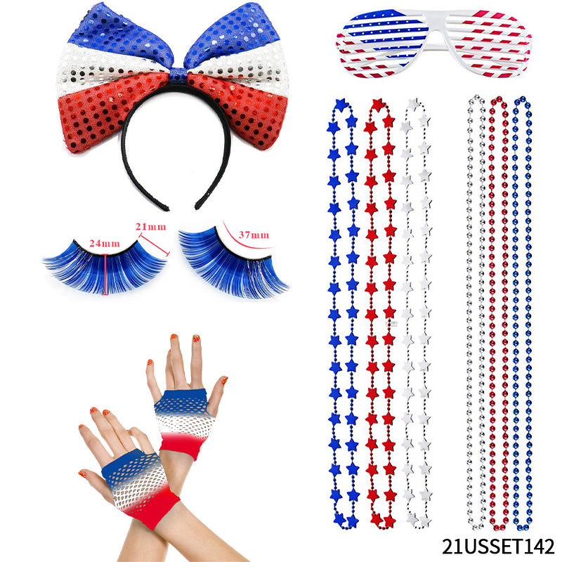Gafas del Día de la Independencia de los Estados Unidos Diadema de carnaval Diadema Diadema Pendientes Pestañas postizas Gafas de bandera