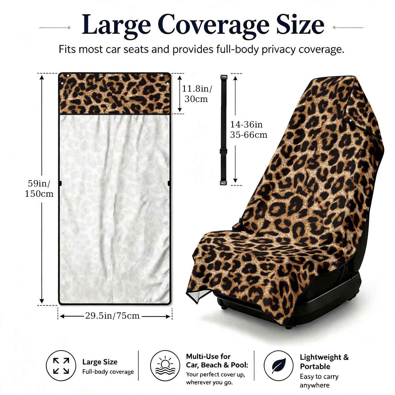 Printed bath towel and car seat cover 2-in-1, ultra-fine fiber outdoor beach and car dual-use universal seat cushion