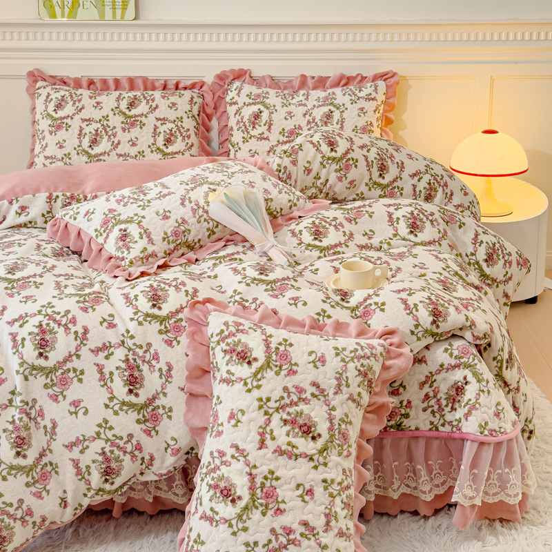 2025 New Thickened Milk Velvet Bed Cover Four-Piece Set High Weight Quilt Cover Bed Cover Pillowcase Home Bedding Wholesale