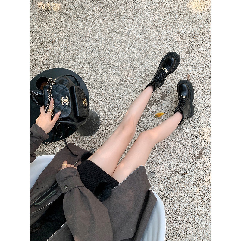 厚底增高小个子英伦风马丁靴女系带锁扣短靴子ins风潮|undefined