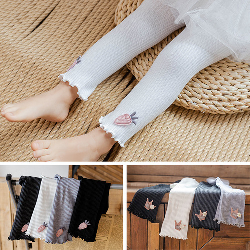  Spring and Summer New Style Vertical Stripes Fungus Edged Carrot Crown Jewelry Children's Nine-Point Leggings Children's Tights