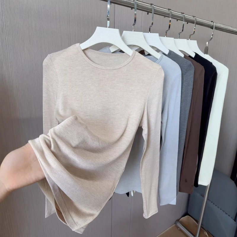 Modal Cashmere Base Layer Women's 26 Spring and Autumn Slim Fit Round Neck Solid Color T-Shirt Skin-Friendly Long-Sleeve Inner Knit Top Modal Cashmere Base Layer Women's 26 Spring and Autumn Slim Fit Round Neck Solid Color T-Shirt Skin-Friendly Long-Sleeve Inner Knit Top