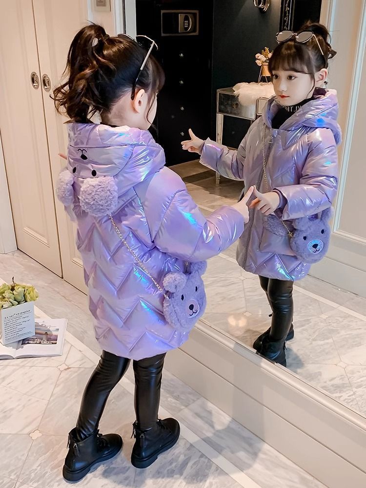 Niñas invierno abrigo de algodón 2025 nuevo tipo de chaqueta de algodón para niños abrigo de viento largo y lana gruesa abrigo de algodón de moda