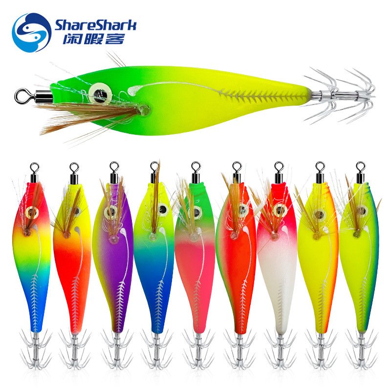 Luz nocturna horizontal camarón cinturón de perlas sonoras de madera gancho de pesca marina equilibrio de luz nocturna camarón luya cebo falso cebo duro cebo al por mayor