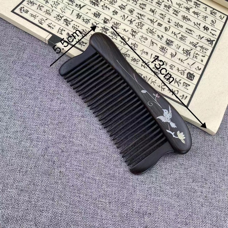 紫光檀螺钿梳非遗工艺手工镶嵌插齿梳天然紫光檀木梳子|undefined