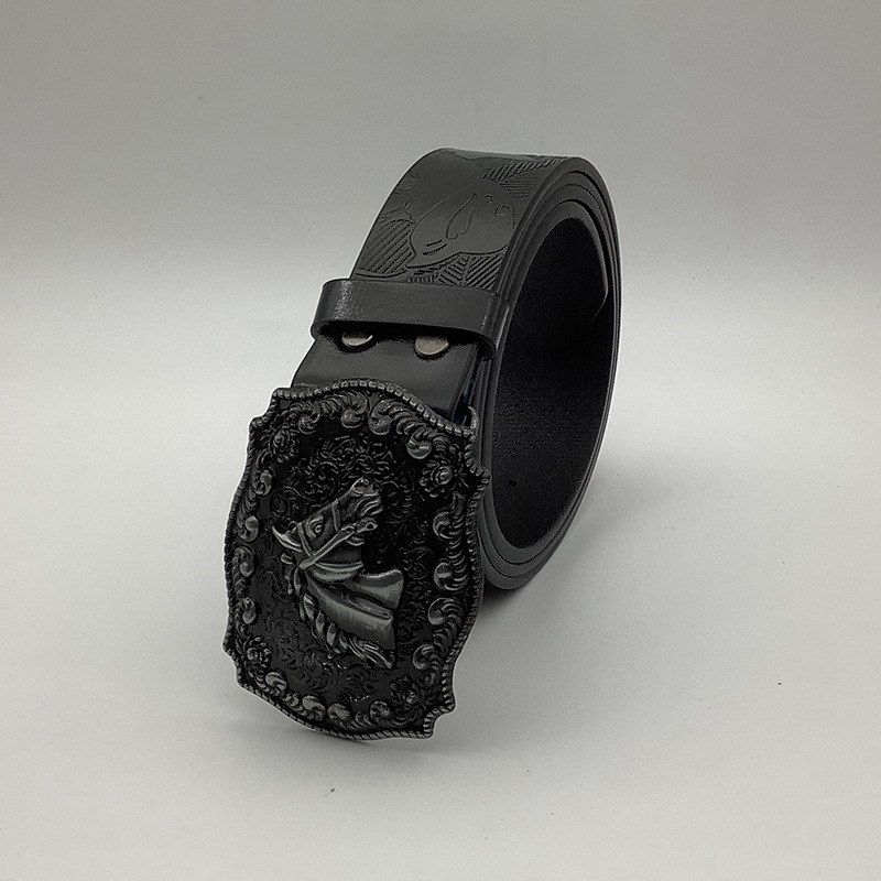 Nuevo cinturón de mezclilla occidental transfronterizo para hombres, hebilla de cabeza de toro impresa pesada, cinturón de cuero retro de moda al por mayor