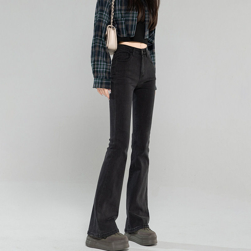 Black Pants Jeans Women's Spring and Autumn Slim-fit Horseshoe Small High Waist Flare Pants New Grey Tight