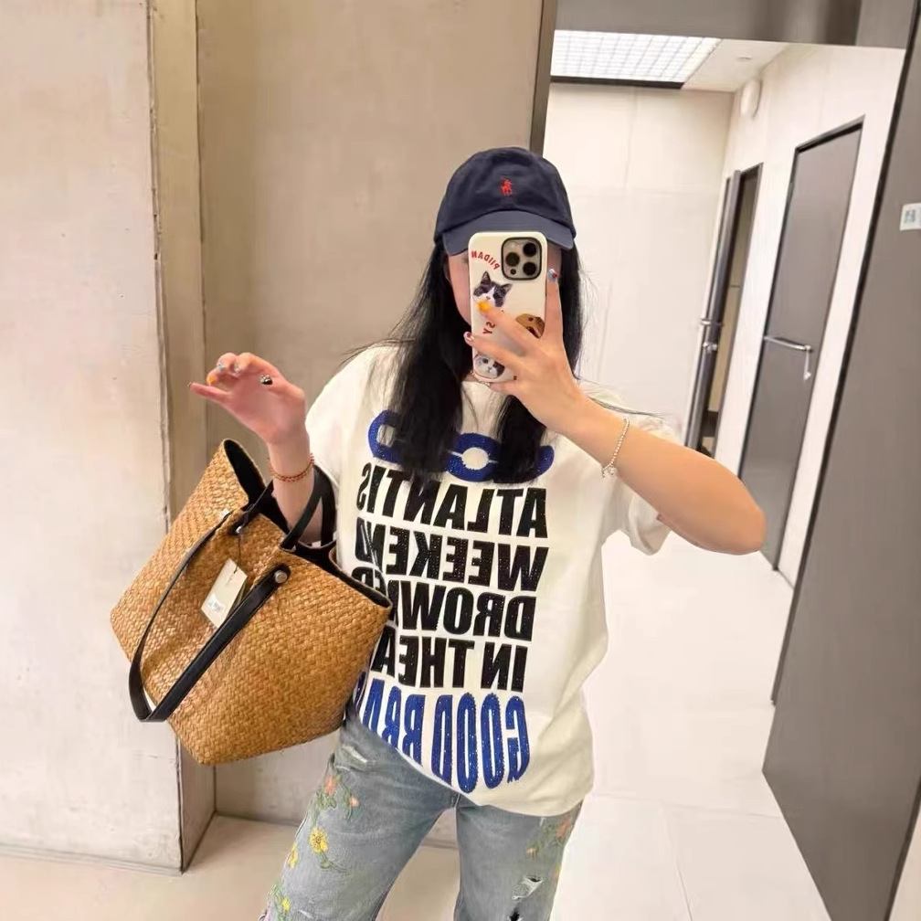 老白同款 GOODBRAND GOOD字母满钻圆领宽松直筒短袖T恤女男