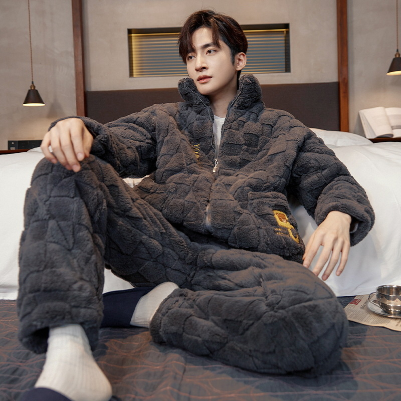 Invierno de los nuevos hombres pijamas acolchado caliente más tamaño engrosada cremallera manga larga vestir prendas exteriores casual Home wear traje