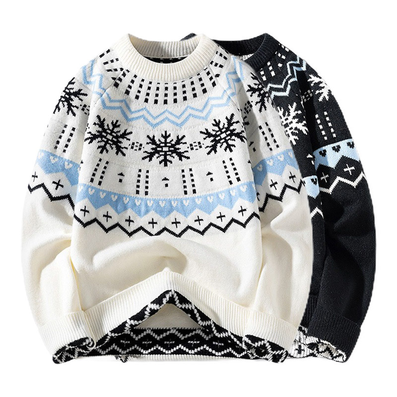 Explosiones transfronterizas de tamaño europeo gran tamaño Fair Island Jacquard jersey suéter hombre flocos de nieve Navidad otoño invierno fábrica de marea mayorista