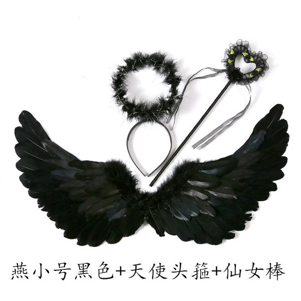 Small black + angel headband + fairy wand