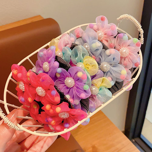 Children's Cute Pearl Flower Headband Hair Net Girls' Dance Grade Examination Special Bun Maker Hair Ring Hairnet