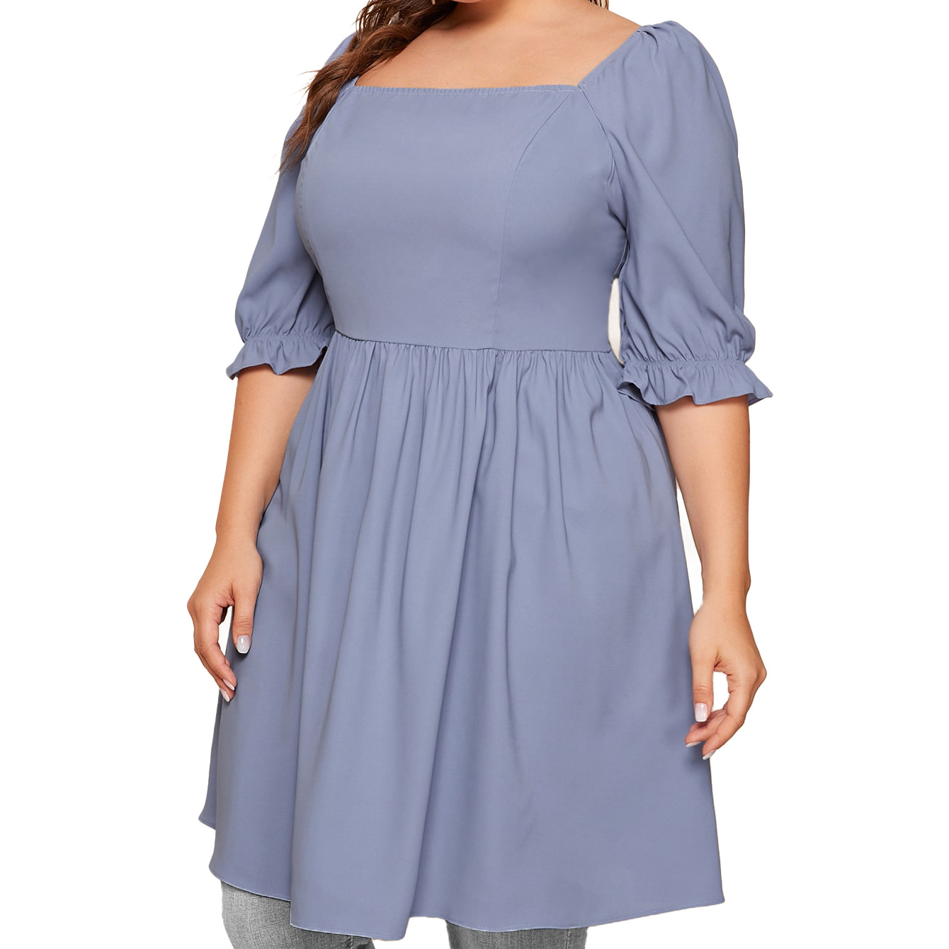 亚马逊ebayshein新品欧美大码女装连衣裙时尚褶皱肥胖mm连衣裙