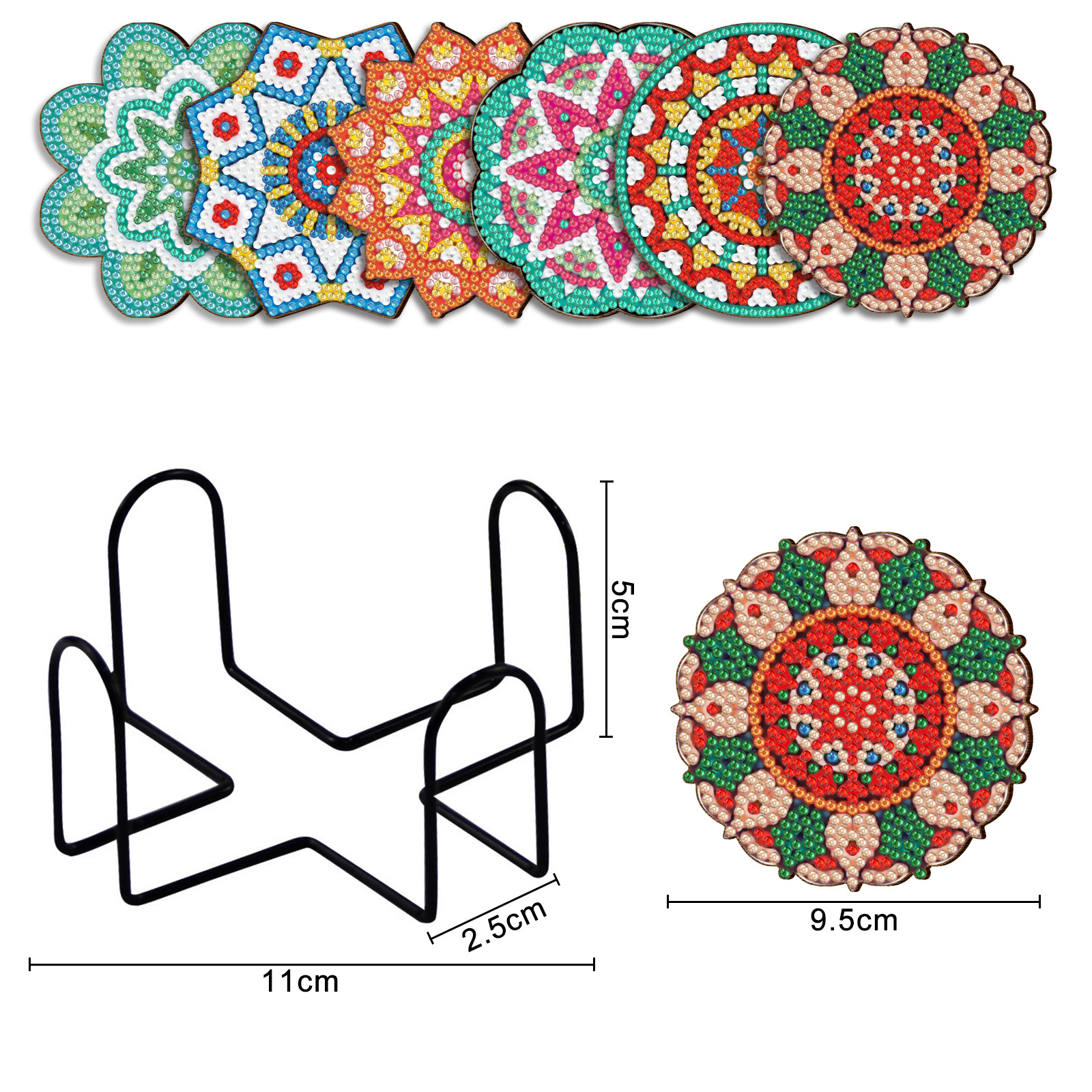 Pintura de diamante de madera alrededor de la almohadilla de taza de madera hecha a mano almohadilla de mesa marco de hierro pintura decorativa de la sala de estar