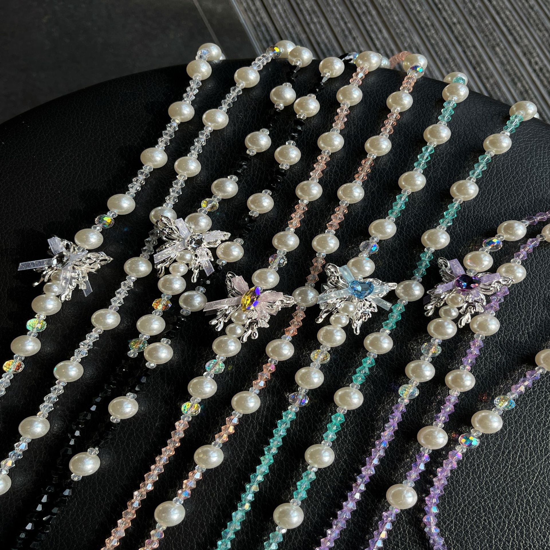 Cadena de teléfono móvil de mensajero cuerda de cadena larga de verano nuevo colgante de cuentas de perlas de cristal hecho a mano amor diamantes de imitación circón