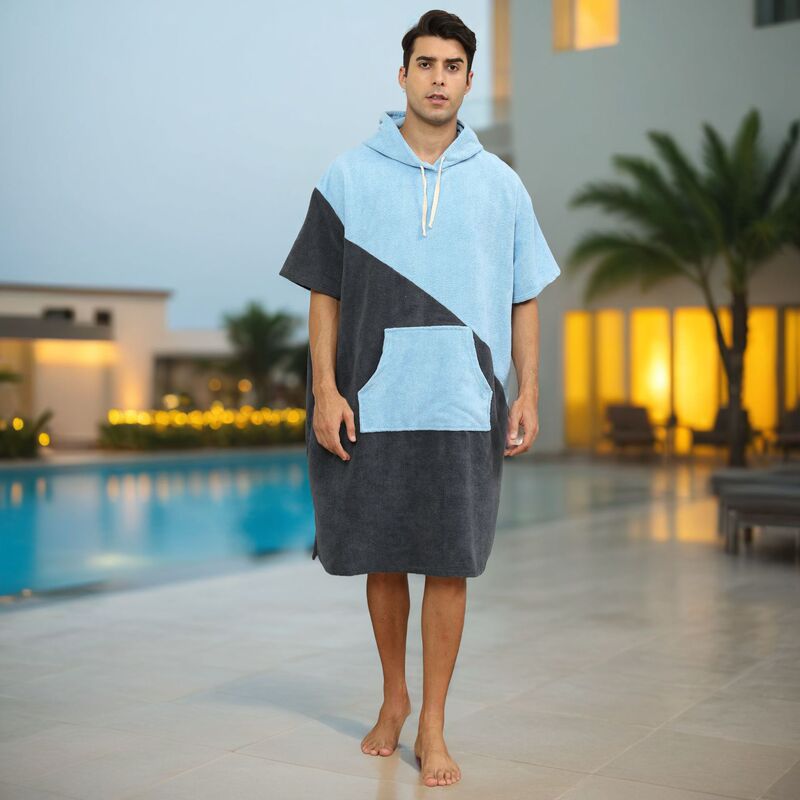 Cross-border Men's Design Sense Coloring Stitching Wearing Bathrobe Quick-drying Casual Home Clothes Hooded Wearing Beach Towel