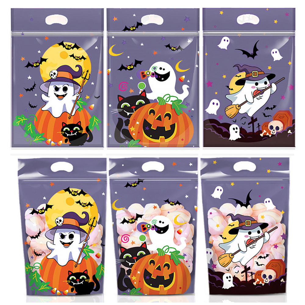 10个万圣节快乐白鬼城堡糖果袋 烘焙食品自封袋巧克力饼干礼品袋