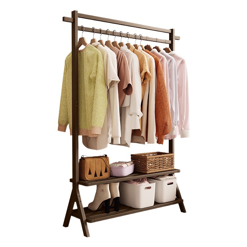 Perchero dormitorio percha piso engrosada ropa vertical del hogar Polo simple luz de madera maciza de lujo rack de almacenamiento