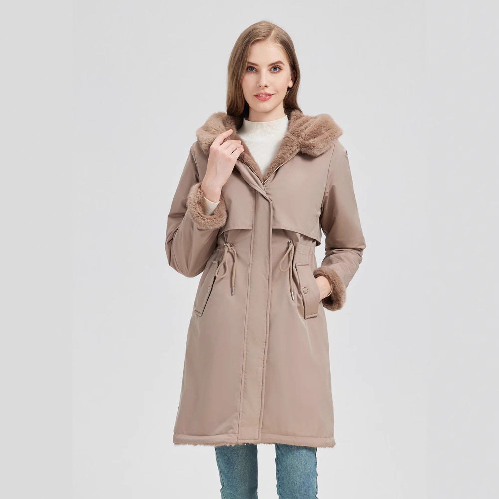 2025跨境欧美外贸双面穿派克服女中长款棉服加厚加绒大毛领棉衣女