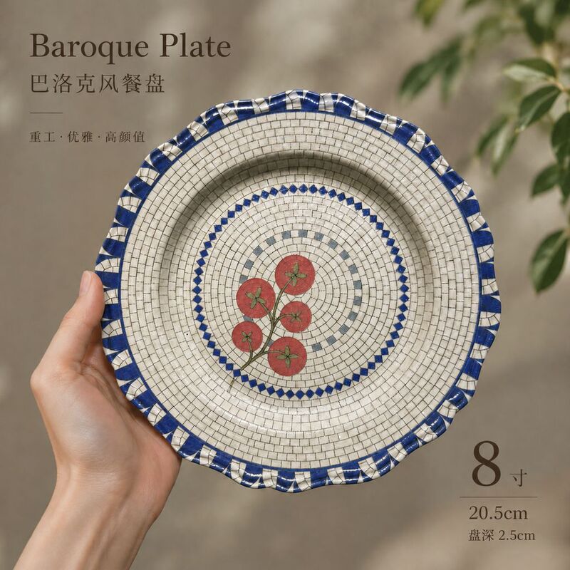 Baroque Baroque Heavy Craft Hand-Painted Italian Mosaic Relief Tomato Ceramic Dinner Plate 8-10inch