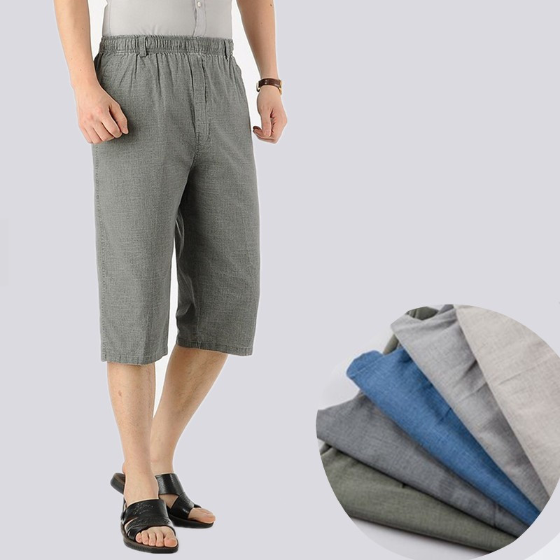 Authentic Linen Shorts for Middle-Aged and Elderly Men, High-Waisted Casual Pants, Factory Direct Supply, Breathable, Slimming, High-Waisted and Slimming