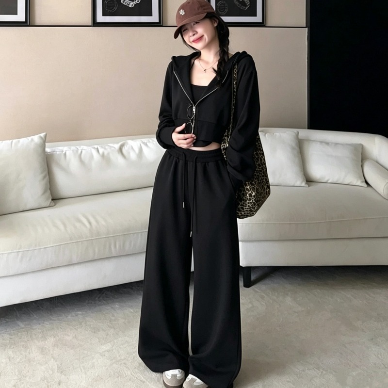 云朵卫衣系列280莱赛尔灰色短款连帽休闲裤套装女羊驼毛卫衣套装
