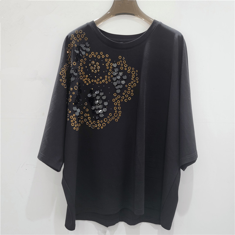 Sequinilla bordada camiseta de cuello redondo de mangas cortas para mujeres 2026 nuevo estilo extranjero envejecimiento suelto cubrir el estómago blusa versátil image 4