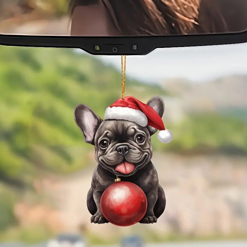 Navidad nuevo adorable cachorro navideño colgante acrílico plano transfronterizo colgante de automóvil llavero colgante