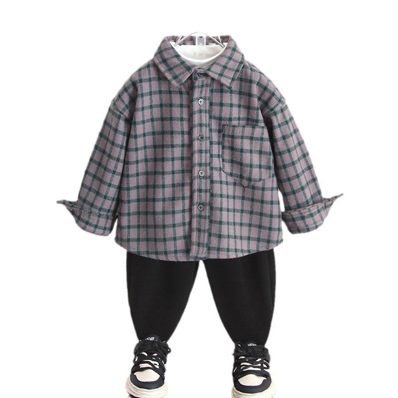 6923 invierno para niños más chaqueta de camisa de terciopelo 2025 nuevo niño todo en uno terciopelo ropa de moda para bebés de principios de invierno