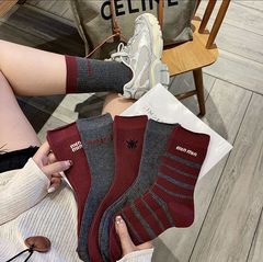 襪子女秋冬新款簡約網紅百搭透氣安可拉紅刺繡時尚潮流高筒堆堆襪